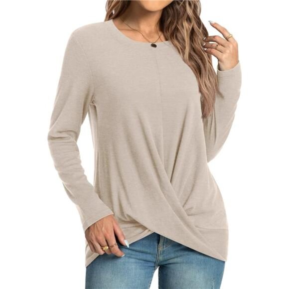 Front Twist Detail Tunic Top - Cozy Long Sleeve Sweater for Leggings - Picture 2 of 6